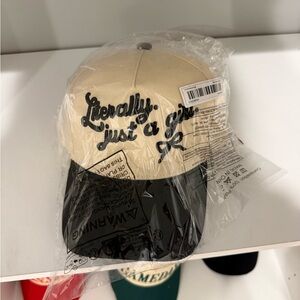 Beige and Black Cap with Script Embroidery